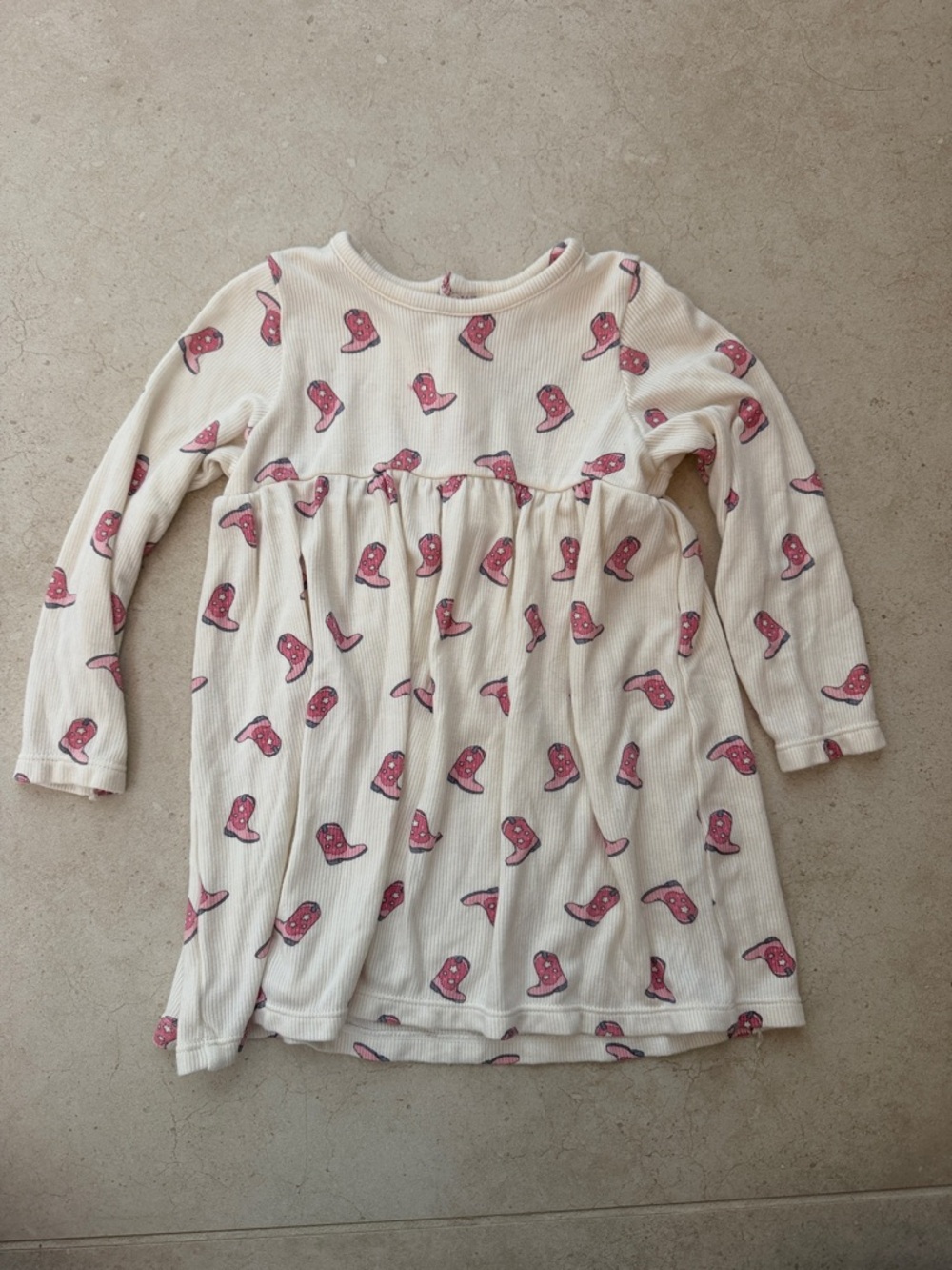 Angel Dear Cream Baby Dress with Pink Boot Print